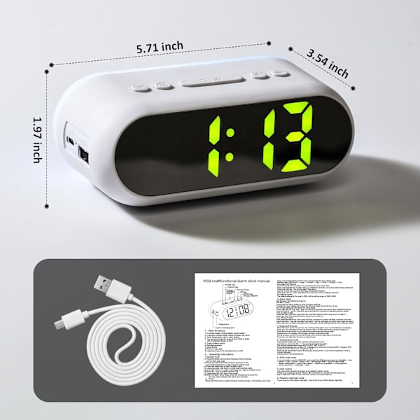 Høj Alarmur til Soveværelser med Dynamisk RGB Nattelys, Farverig LED Digital Alarmur med Snooze, Dobbelt Alarm, Dæmper, Natbord Digitalt Ur