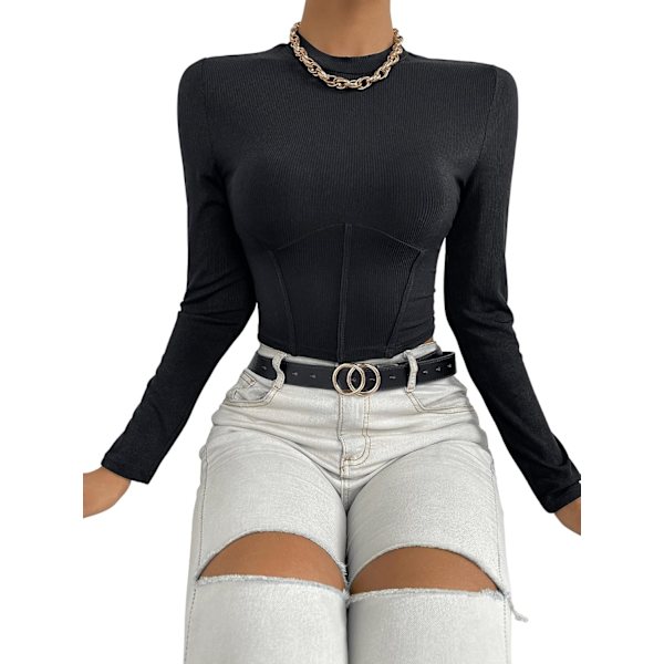 Kvinners Mock Neck Langarmet Ribbet Slim Fittet Crop