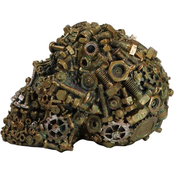 Ebros Steampunk Junkyard Mekaniker Gear Møtrikker Bolte og Skruer Hardware Skull Dekorativ Figur 7\" L i Bronze Patina Resin Macabre Dekor Kranier og