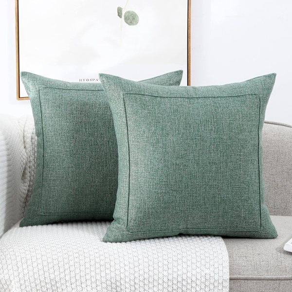 Kuddöverdrag i lantlig stil, salviagrön - 2-pack, 61 x 61 cm