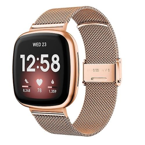 Universell metallrem i rostfritt stål med spänne till Fitbit Versa 4 / Sense 2 RTJ Rose Gold