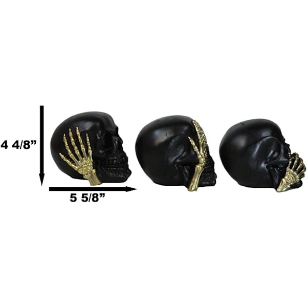 Ebros Presentset med 3 gotiska svarta döden Se Hör Tala Inget Ont Skelett med Skeletthänder Figurer 5,5\" Lång för Läskiga Dekorationer Spöklikt Multi