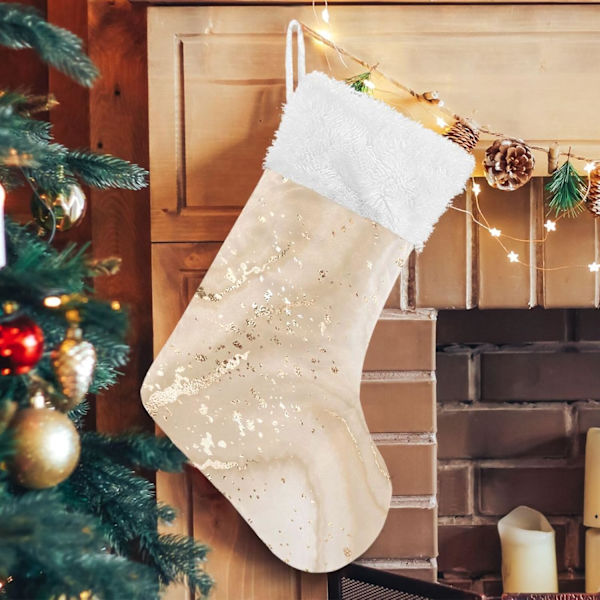Julklapp, personliga julklappsstrumpor set om 2 Guldmarmor Gul Splatter Paint 45,7 cm Julstrumpor Hängande Ornament Kamin