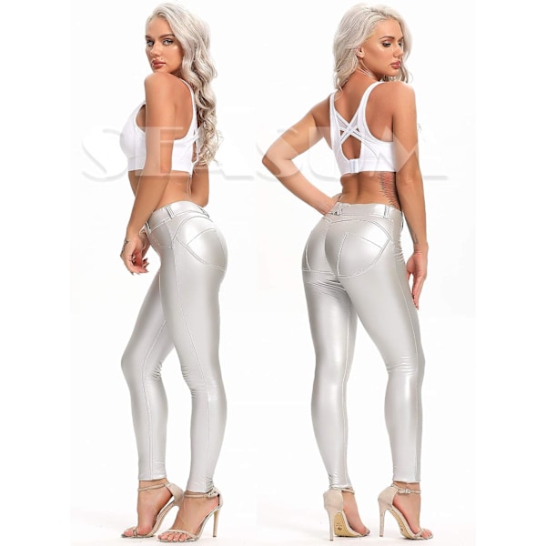 Kvinnors Leggings i konstläder Byxor PU Elastiskt formande höft