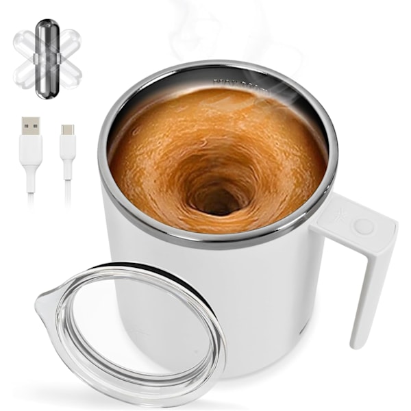 Selvrørende kopp, magnetisk rørekaffekopp, 316 rustfritt stål, perfekt for kontor, utendørs bruk, blander automatisk kaffe, melk og drikker