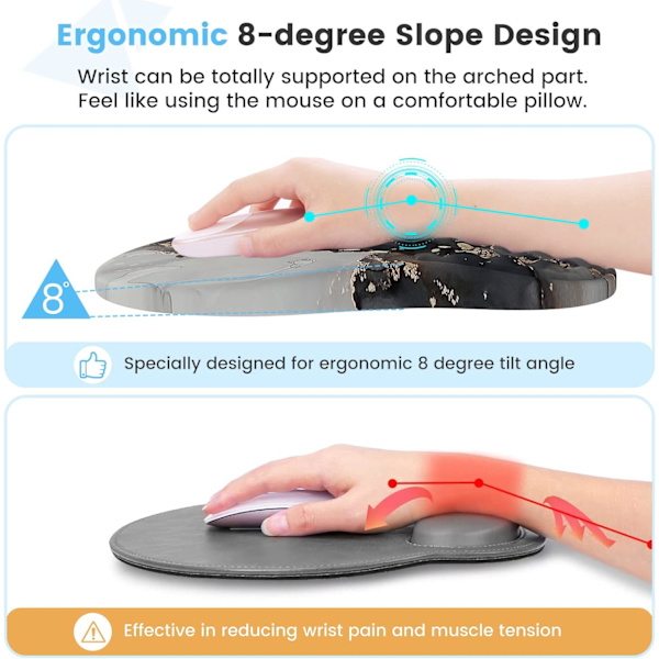 Musmatta handledsstöd och tangentbords handledsstöd, 3 st datormusmattor för skrivbord med underläggsset, ergonomiskt minnesskum musmatta med marmor