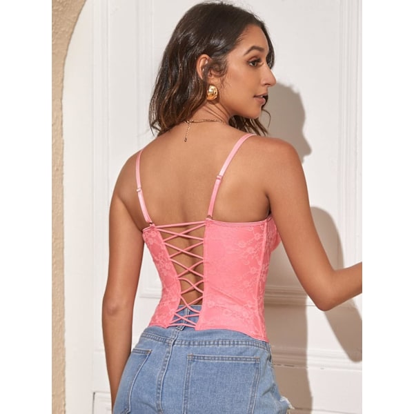 Dam Spets Bustier Korsett Topp Spaghetti Armband Criss Cross