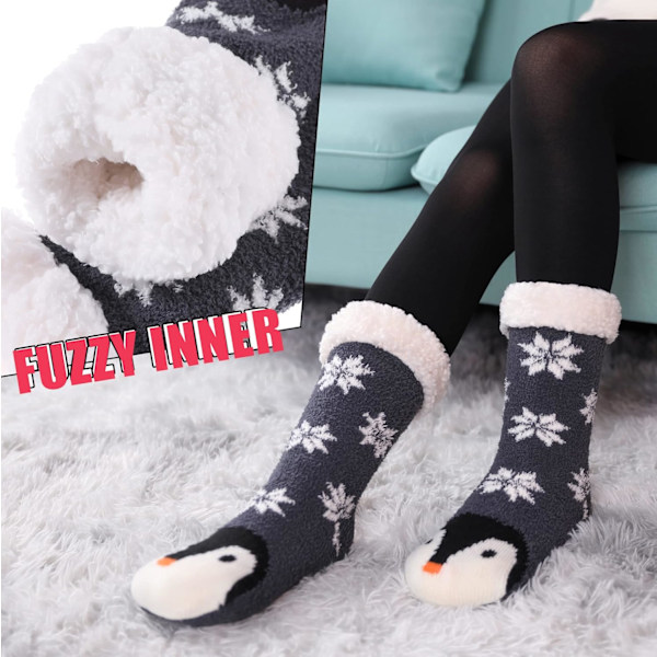 Supermjuka söta tecknade djur fuzzy mysiga halkfria vinterslippersockor för kvinnor