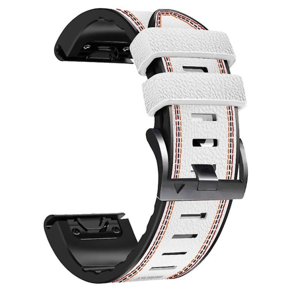 For Garmin Fenix 7 Tricolor Stitching Silikone Læder Rem White