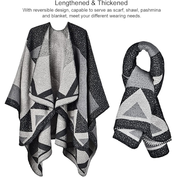 Dam vinter varm sjal wraps cape höst stickad ull rutig ponchos filt tröja