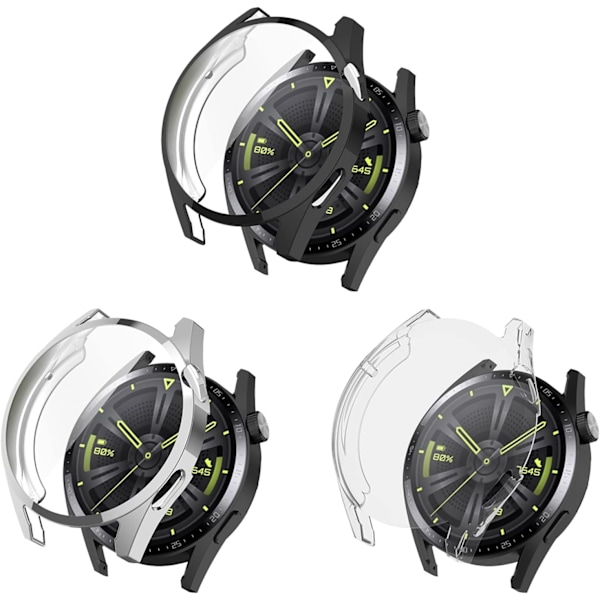 Skyddsfodral Kompatibelt med Huawei Watch GT3 GT 3 42mm TPU Fodral Mjukt Ultratunt Skydd Stötfångare (A) Svart/Silver/Transparent
