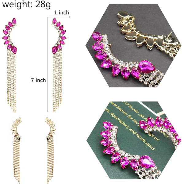 Kvinde Krystal Rhinestone Blad Kvaster Klatrere Crawler Øreringe Sjov Guld