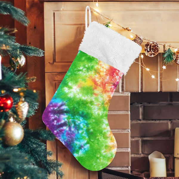 Julklapp, personliga julklappsstrumpor 2-pack Tie Dye Pride Regnbåge 45,7 cm Julstrumpor Hängande Ornament Eldstad för Träddekoration