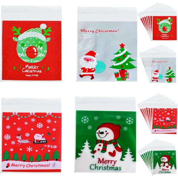 200 Transparent Christmas Cookie Bags with Car Sticker Design