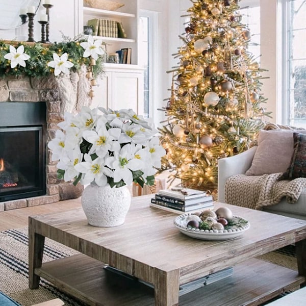 10 stj konstgjorda julblommor julstjärnor buskar siden julstjärnor blommor