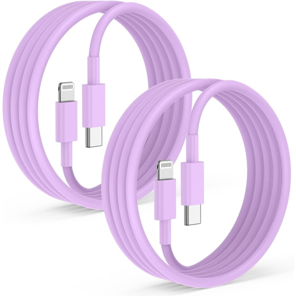 2 stk. til Apple iPhone 13 12 Hurtigopladerkabel Lilla 6ft