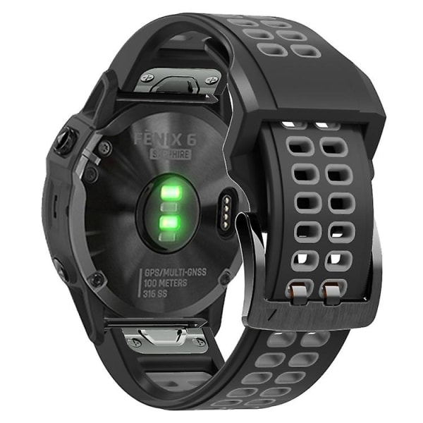 For Garmin Fenix 6 Quick Release Dobbelt Række Silikone Rem Black Grey