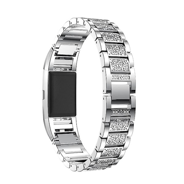 Diamantbesat Solid Rustfrit Stål Urrem Til Fitbit Charge 2 GPE Silver
