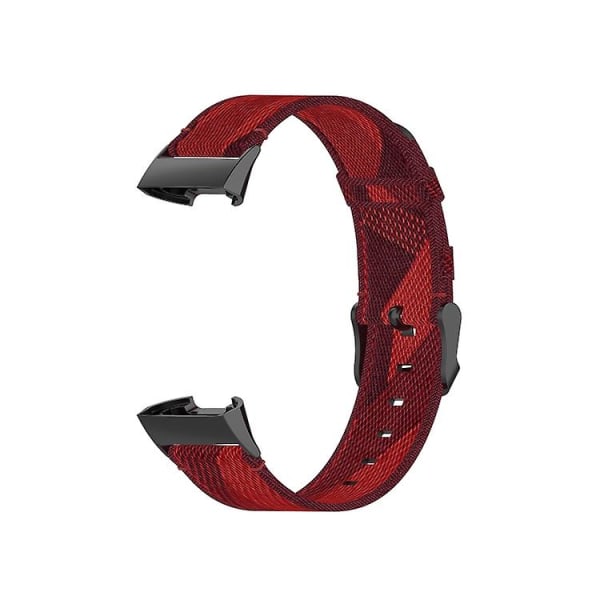 För Fitbit Charge 4 / Charge 3 Se Rostfritt stålhuvud korn Nylon Denim Ersättningsrem Klockband MVZ Red Stripe