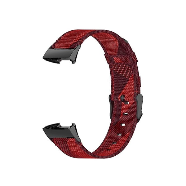 For Fitbit Charge 4 / Charge 3 Se Rustfrit Stål Hovedkorn Nylon Denim Udskiftningsrem Urrem MVZ Red Stripe