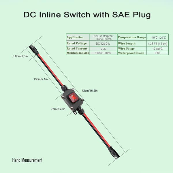 DC 12V Inline Power Switch Quick Connect/Disconnect-afbrydere Power Header Switches SAE til SAE-kabel med tænd/sluk-afbrydere til solpaneler,