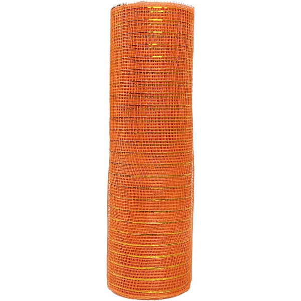 10\" Orange Mesh Ribbon 10 Yards Dekorativt Polyband med metallfolie för