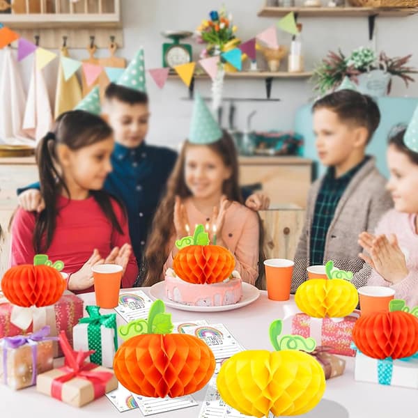 JamY Home 6 stk. græskar bordpynt papir græskar honeycomb græskar bordpynt 3D silkepapir græskar hængende dekoration til Thanksgiving efterår