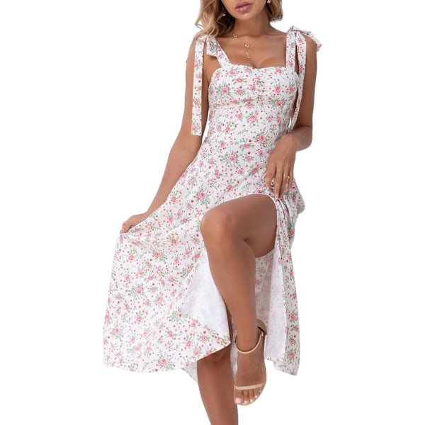 Boho Maxiklänning för kvinnor Cottagecore Klänning Wrap Blommigt tryck med fickor
