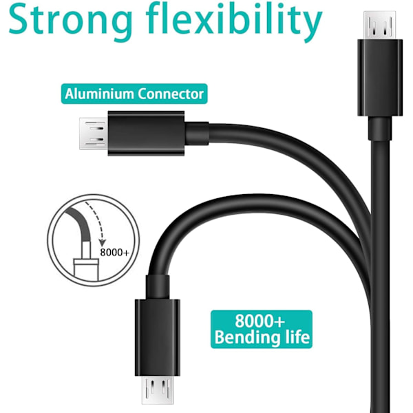 Micro USB-kabel 10ft 3-pak Ekstra lang Android-opladerkabel Høj