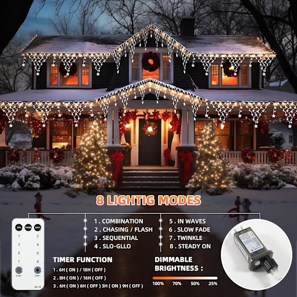 Julelys Net, 13,5ft 196 LED Vandtætte Udendørs Juledekorationer, 8 Tilstande LED Netlys med Fjernbetjening, Dæmpbare Netlys med 11