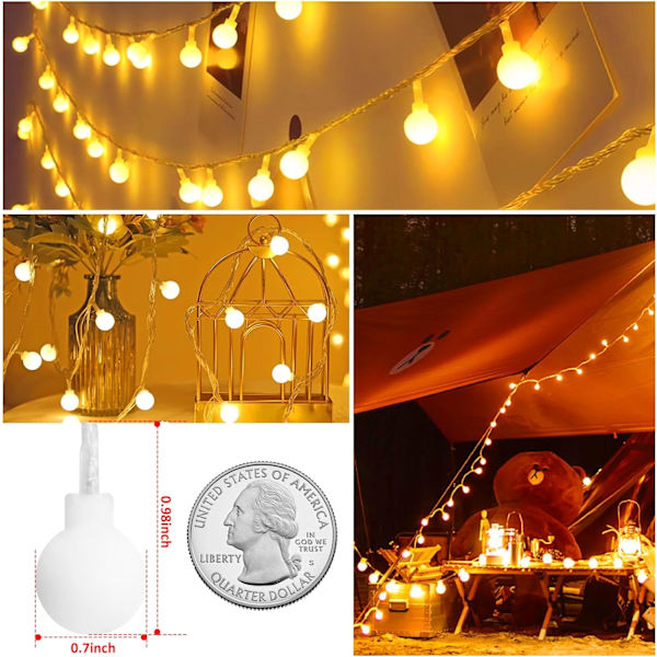 Batteridrivna ljusslingor sovrum - 52FT 2-pack 120 LED-drivna ljusslingor Vattentät 8 lägen med fjärrkontroll och timer för inomhus utomhus