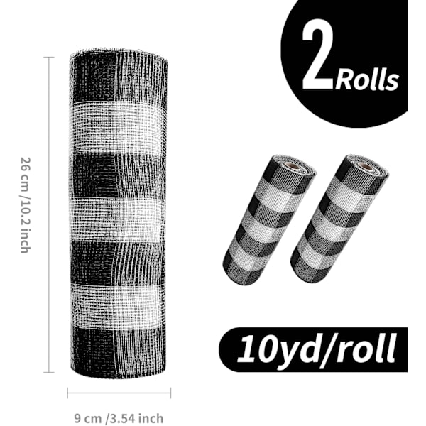 2 ruller sort og hvid deko mesh bånd 10 tommer x 30 fod, grundlæggende striber poly mesh