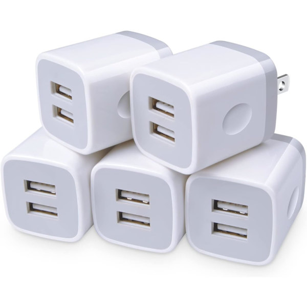 USB-väggladdare. 5-pack 2.1A snabb 2-portars USB-väggladdare