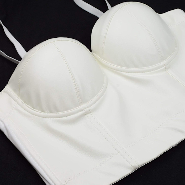 PU Læder Bustier Crop Top Push Up Club Fest Kvinders Korset Top BH Hvid