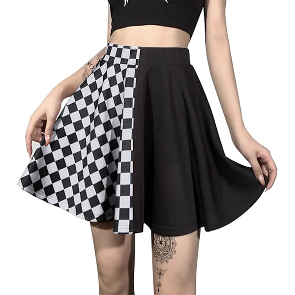Punk Cross Print Mørk Minikjole Kjede Stropp Svart Uniform Plissert