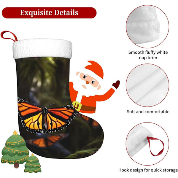 Monarkfjärils Julstrumpor Sammet Julstrumpor med Vit Super Mjuk Plysch Manschett Klassisk Jultomte Strumpa Hängande Ornament Dekoration