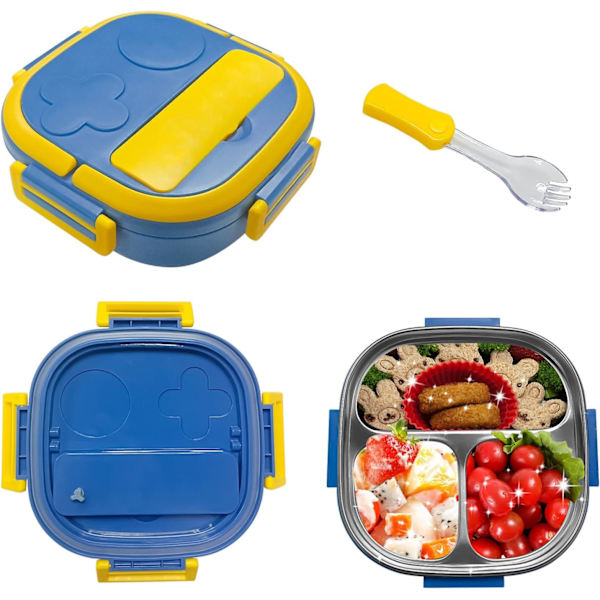 Liten Bento Lunchbox for barn - Rustfritt stål Lunch med 3 rom