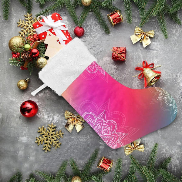 Julklapp, Personliga Julklappsstrumpor 2-pack Vit Mandala Färggradient 45,7 cm Julstrumpor Hängande Ornament Eldstad för Träddekoration