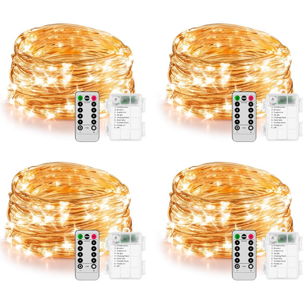 4-pakke 20ft 60 LED-lyskjede med fjernkontroll, timer, vanntett juledekorasjon