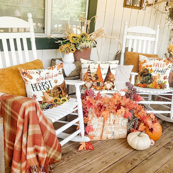 Set med 4 høstk putetrekk (45 x 45 cm) med Hello Pumpkin-design