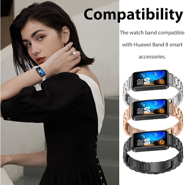 Rostfritt stål armband kompatibelt med Huawei Band 8, Precision