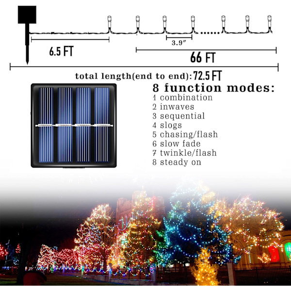 2 Pakke Total 400LED 132FT Halloween Solar Lyskæde Udendørs Lys, 8 Tilstande Vandtætte Halloween Lys til Soveværelse Terrasse Have Træ Fest Have
