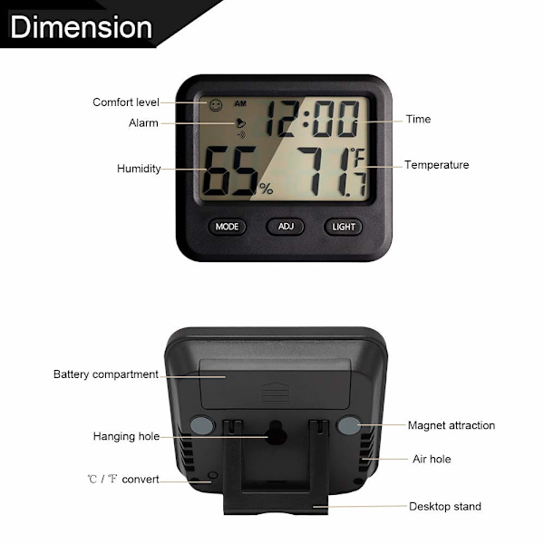 Digital hygrometer innendørs termometer. Temperatur Luftfuktighet
