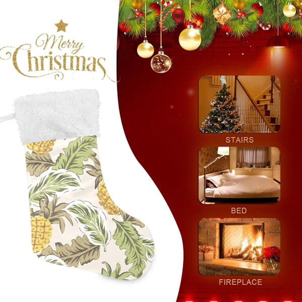 Julklapp, personliga julklappsstrumpor 2-pack tropisk gul ananas bruna palmblad sommar strand blommig 45,7 cm julstrumpor