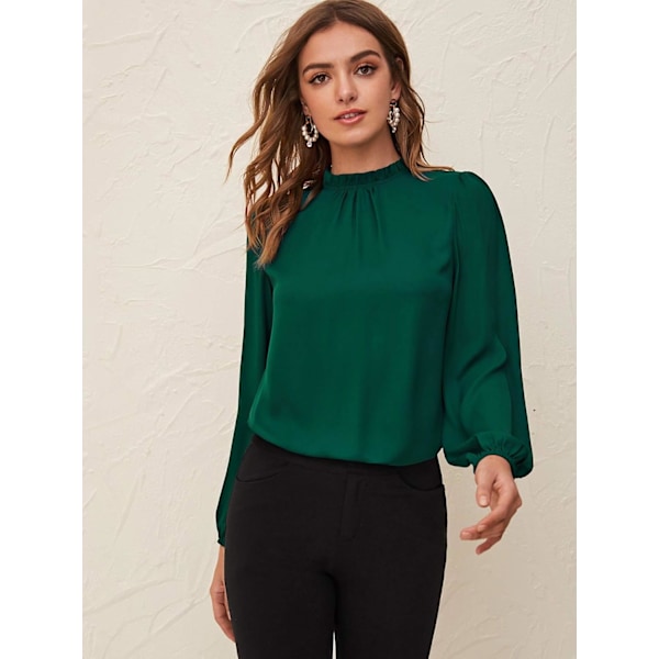 Elegant Mock Neck Bishop Långärmad Plisserad Blus Nyckelhålsrygg Enfärgad Topp
