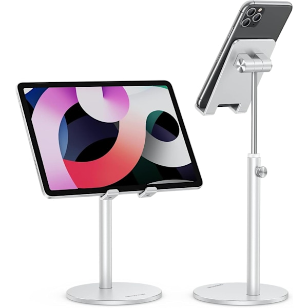 Mobiltelefonställ, Vinkel- och höjdjusterbart telefonhållare i aluminium för skrivbord, för iPhone 16 Pro Max Plus, surfplattor (4-11''), Silver Silver