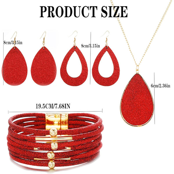 4 stk. Faux læder øreringe halskæde armbånd sæt, 4 stk. juletern