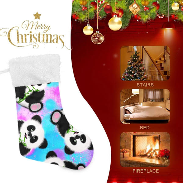Julklapp, personliga julklappsstrumpor 2-pack Panda Skog Djur Regnbåge 18 tum Julstrumpor Hängande Ornament Eldstad för Träd