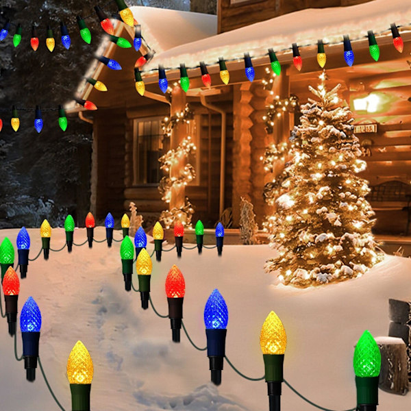 Newest Solar Christmas Pathway Lights Outdoor, 20 LED C9 Christmas Lights with 20 Stakes, 23FT Solar Christmas Decorations Strawberry String