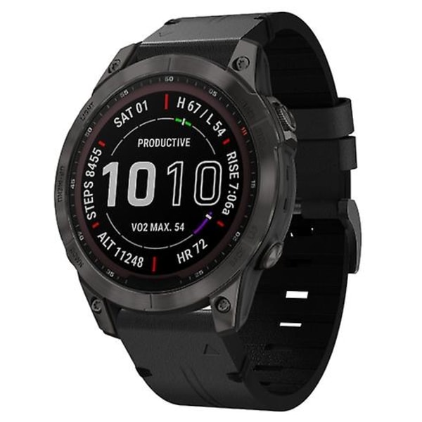 For Garmin Fenix 7 Sapphire Solar 22mm Læder Stål Spænde Urrem JKL Black
